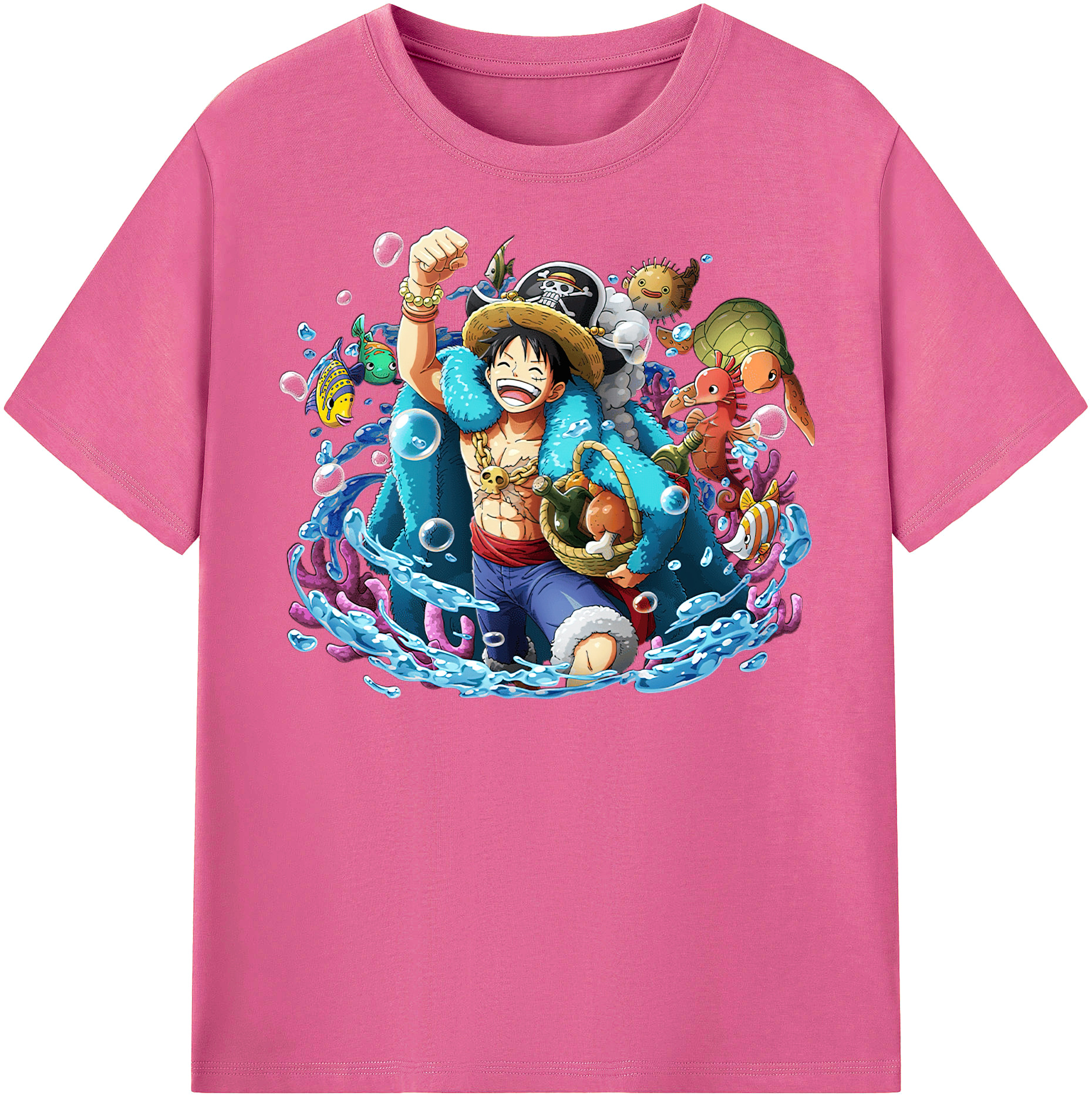 ワンピース モンキー・D・ルフィ ONE PIECE Monkey D. Luffy レディースカジュアルプリントTシャツ（綿100％）