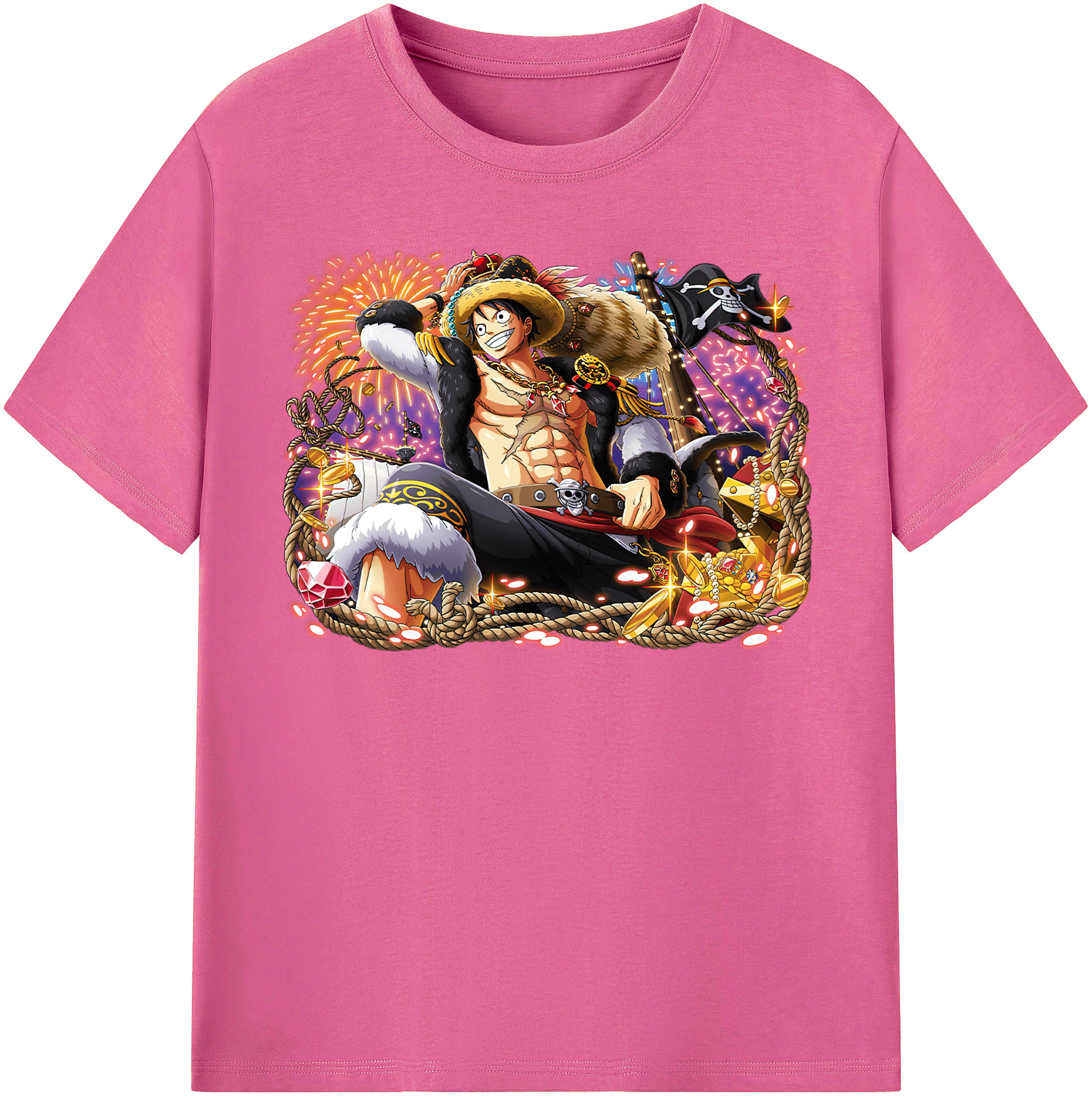 ワンピース モンキー・D・ルフィ ONE PIECE Monkey D. Luffy レディースカジュアルプリントTシャツ（綿100％）