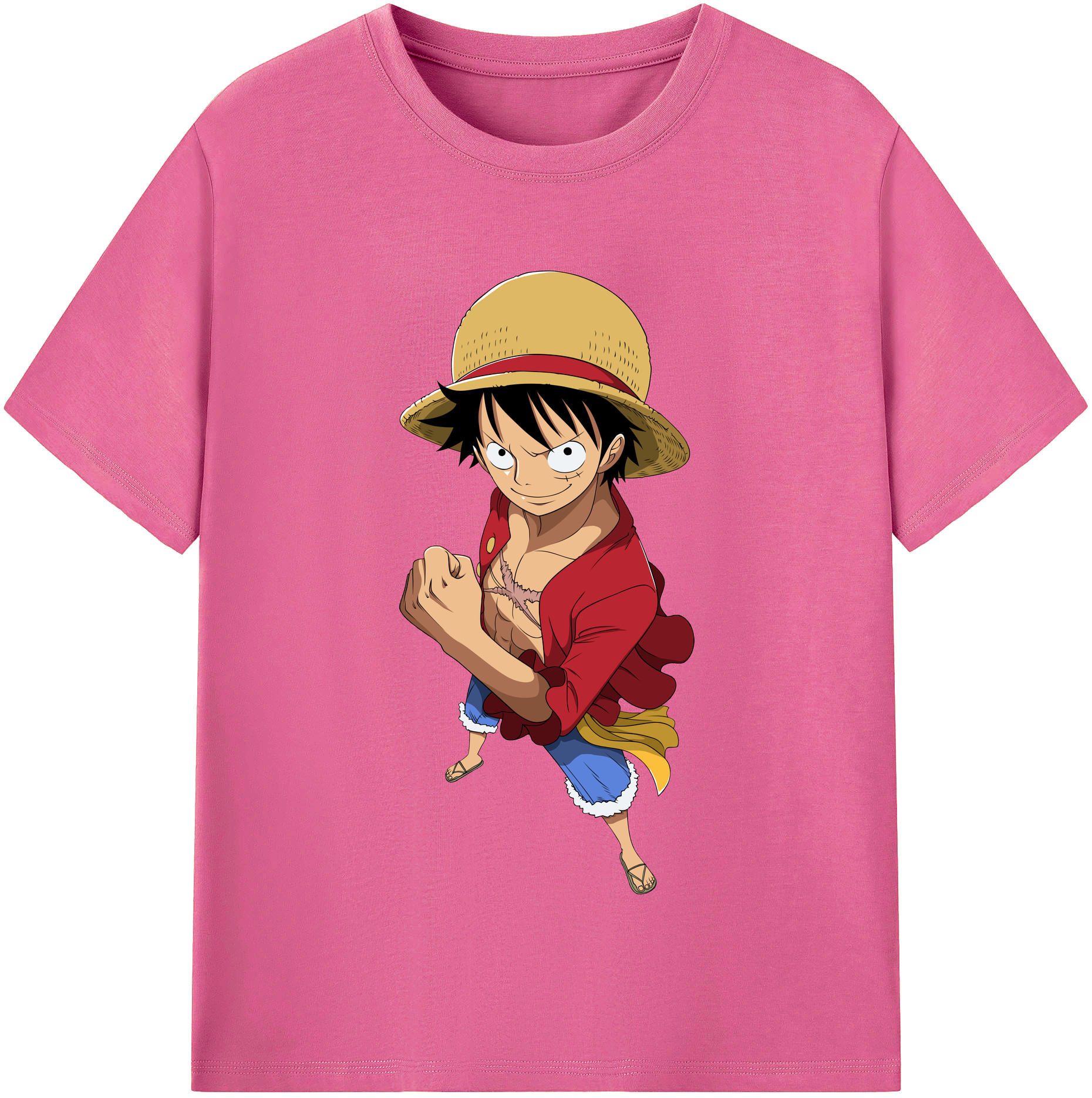 ワンピース モンキー・D・ルフィ ONE PIECE Monkey D. Luffy レディースカジュアルプリントTシャツ（綿100％）