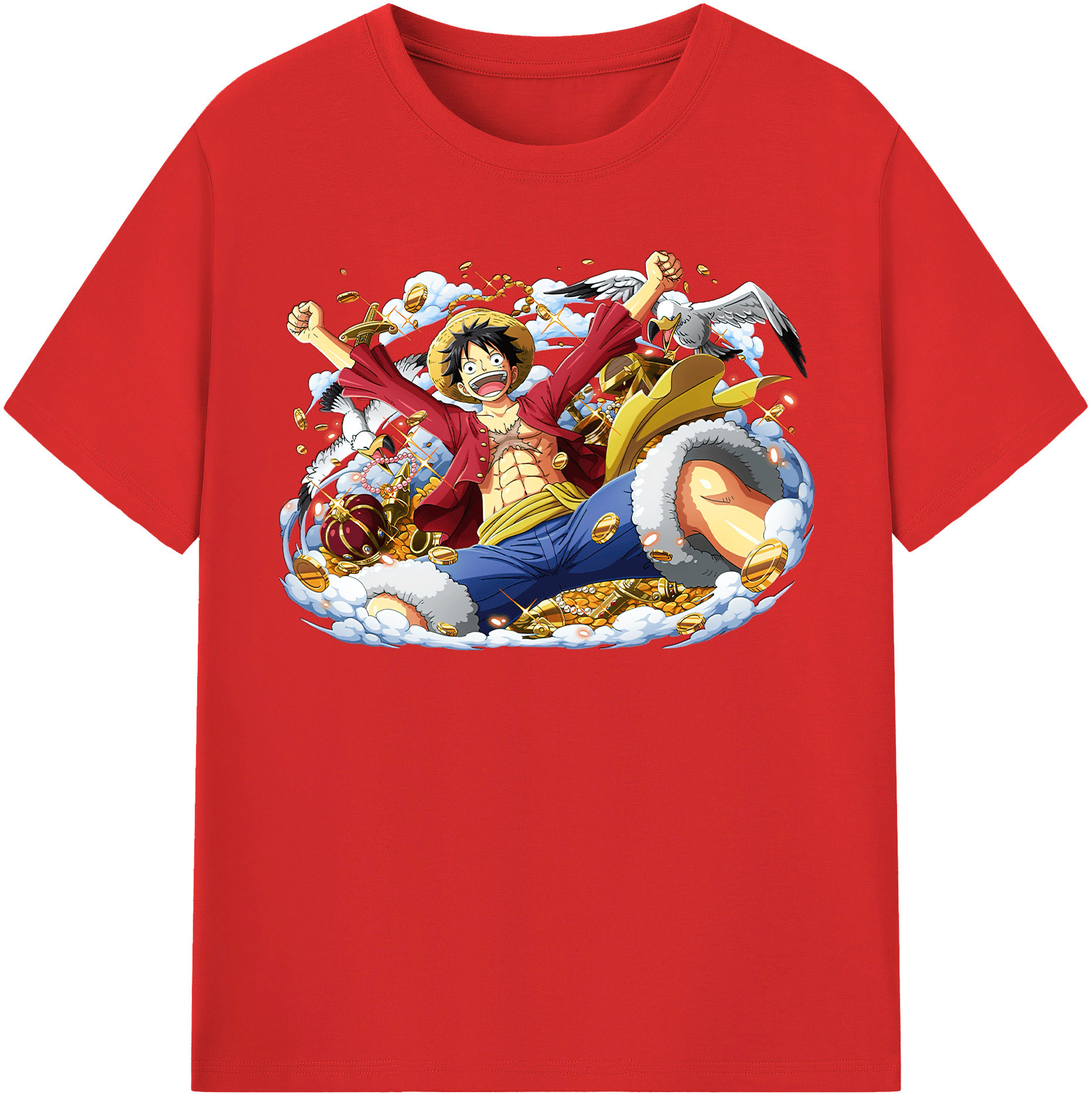 ワンピース モンキー・D・ルフィ ONE PIECE Monkey D. Luffy レディースカジュアルプリントTシャツ（綿100％）