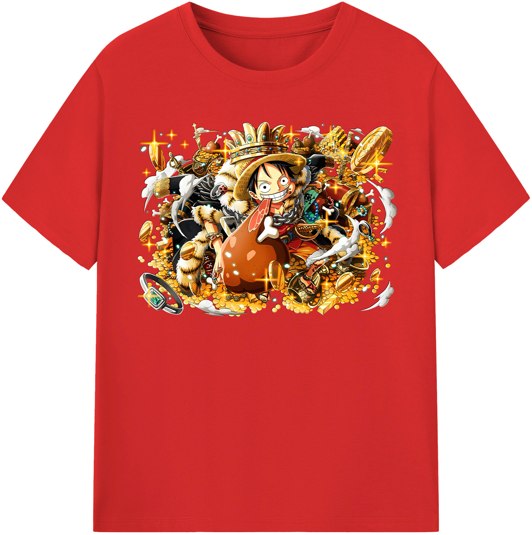 ワンピース モンキー・D・ルフィ ONE PIECE Monkey D. Luffy レディースカジュアルプリントTシャツ（綿100％）