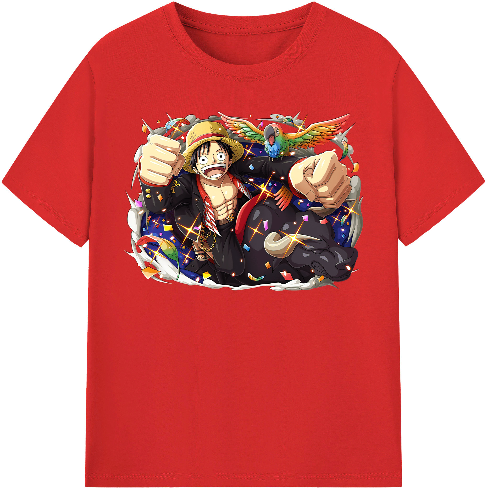 ワンピース モンキー・D・ルフィ ONE PIECE Monkey D. Luffy レディースカジュアルプリントTシャツ（綿100％）