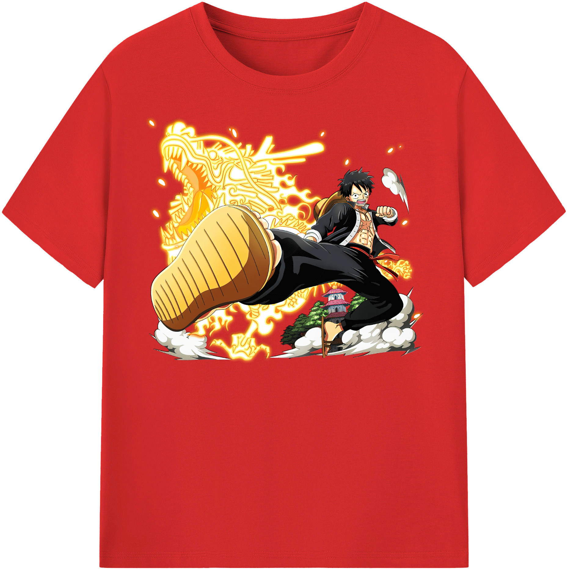 ワンピース モンキー・D・ルフィ ONE PIECE Monkey D. Luffy レディースカジュアルプリントTシャツ（綿100％）