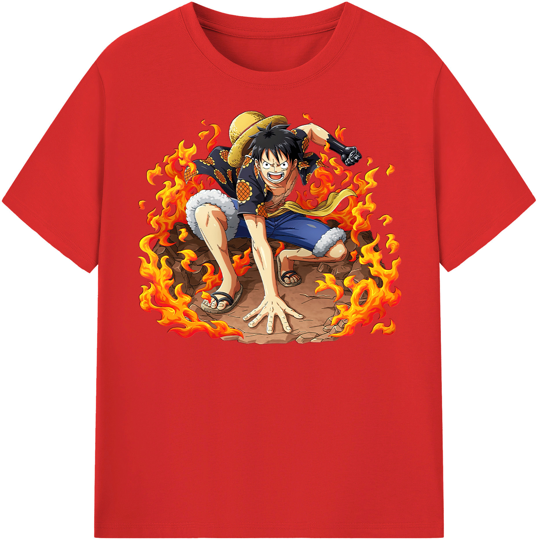 ワンピース モンキー・D・ルフィ ONE PIECE Monkey D. Luffy レディースカジュアルプリントTシャツ（綿100％）