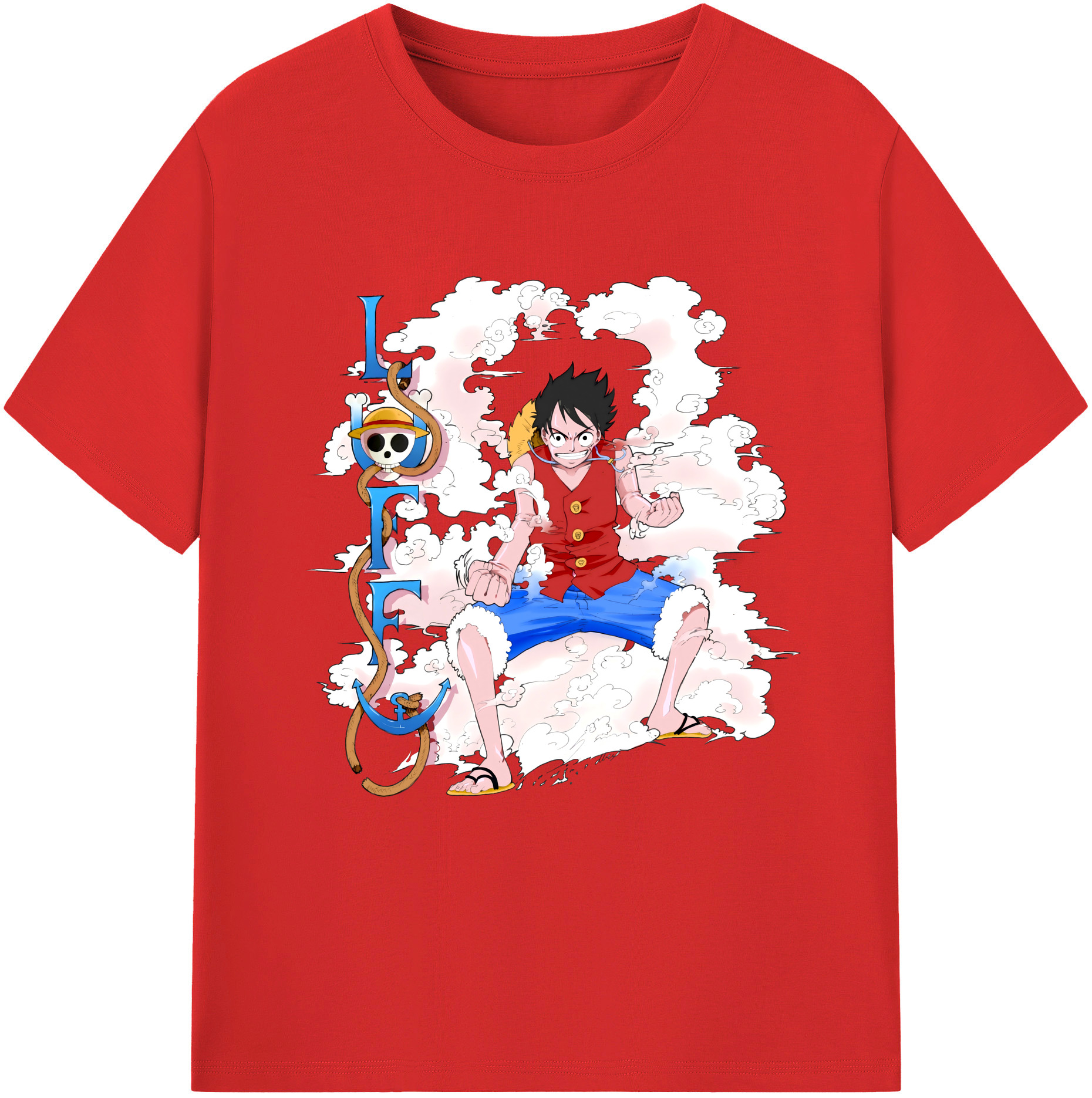 ワンピース モンキー・D・ルフィ ONE PIECE Monkey D. Luffy レディースカジュアルプリントTシャツ（綿100％）