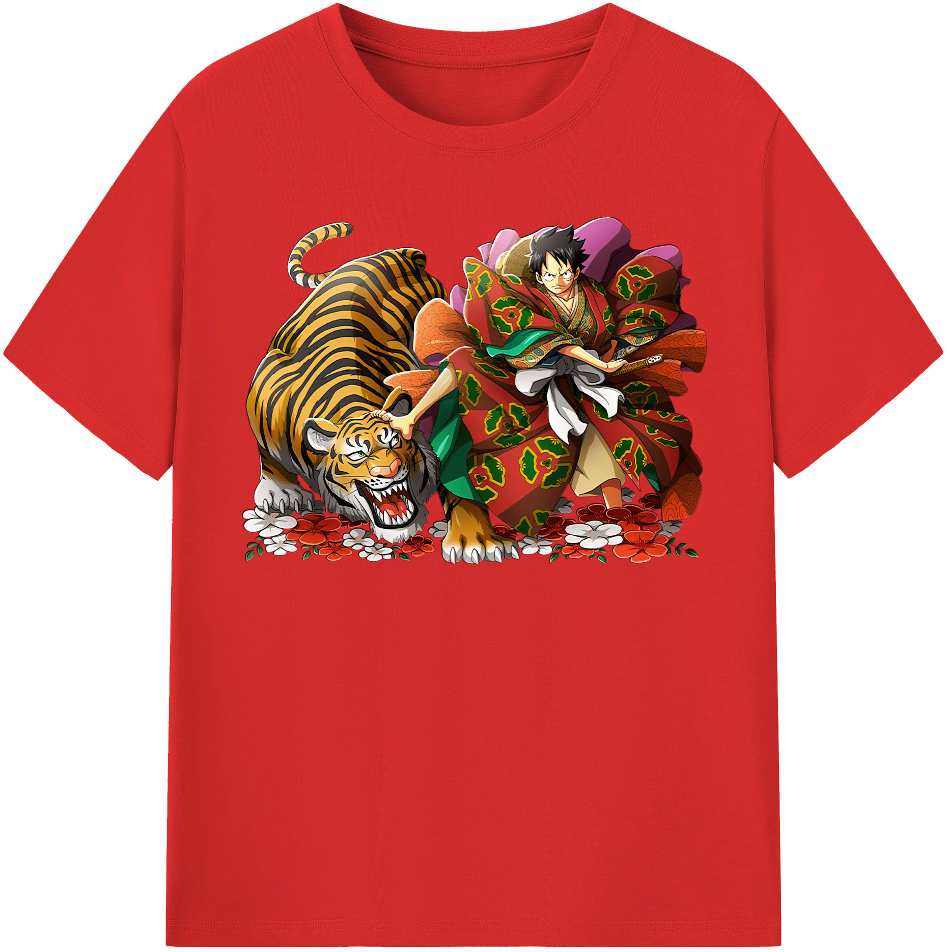 ワンピース モンキー・D・ルフィ ONE PIECE Monkey D. Luffy レディースカジュアルプリントTシャツ（綿100％）