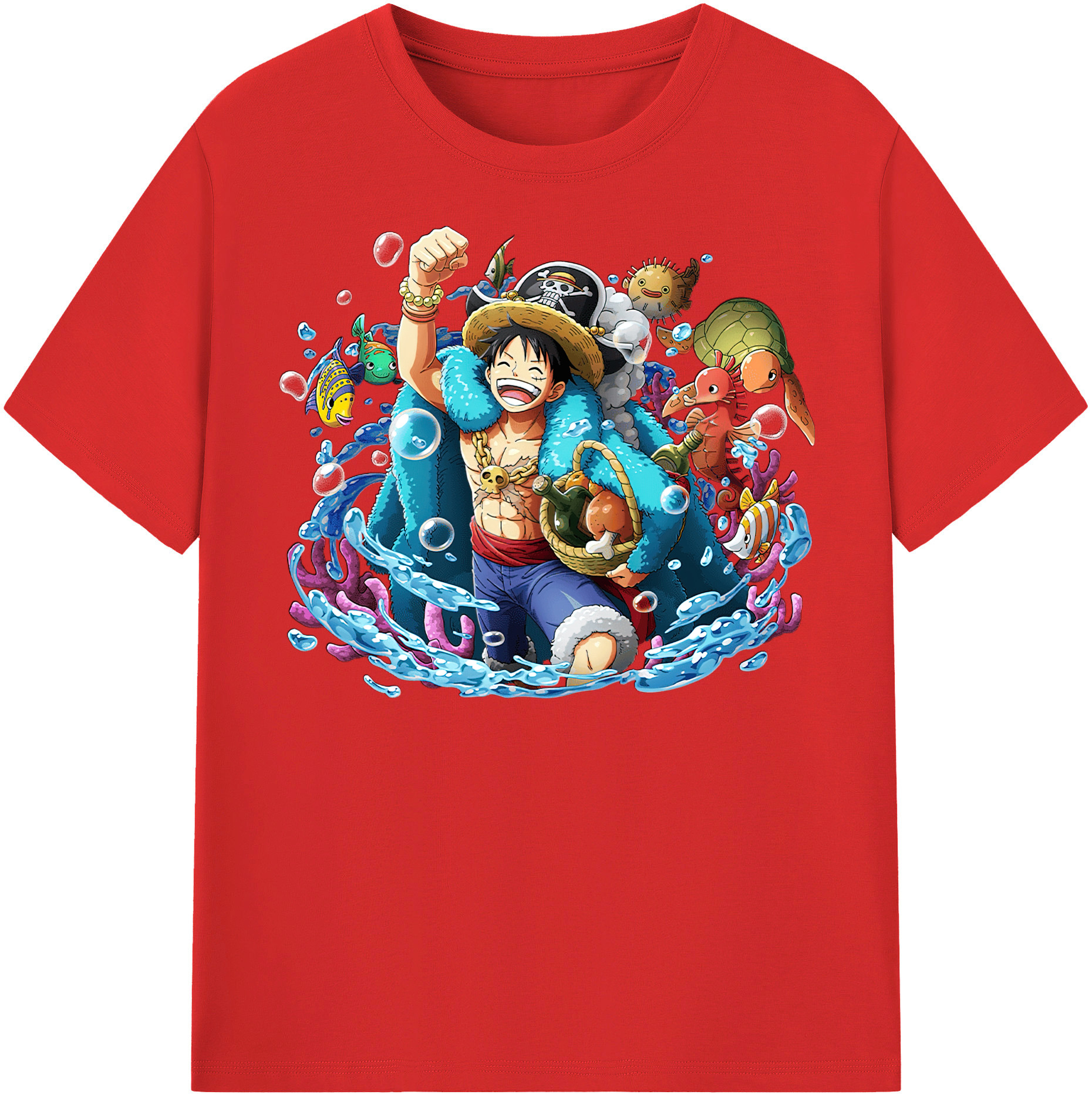 ワンピース モンキー・D・ルフィ ONE PIECE Monkey D. Luffy レディースカジュアルプリントTシャツ（綿100％）