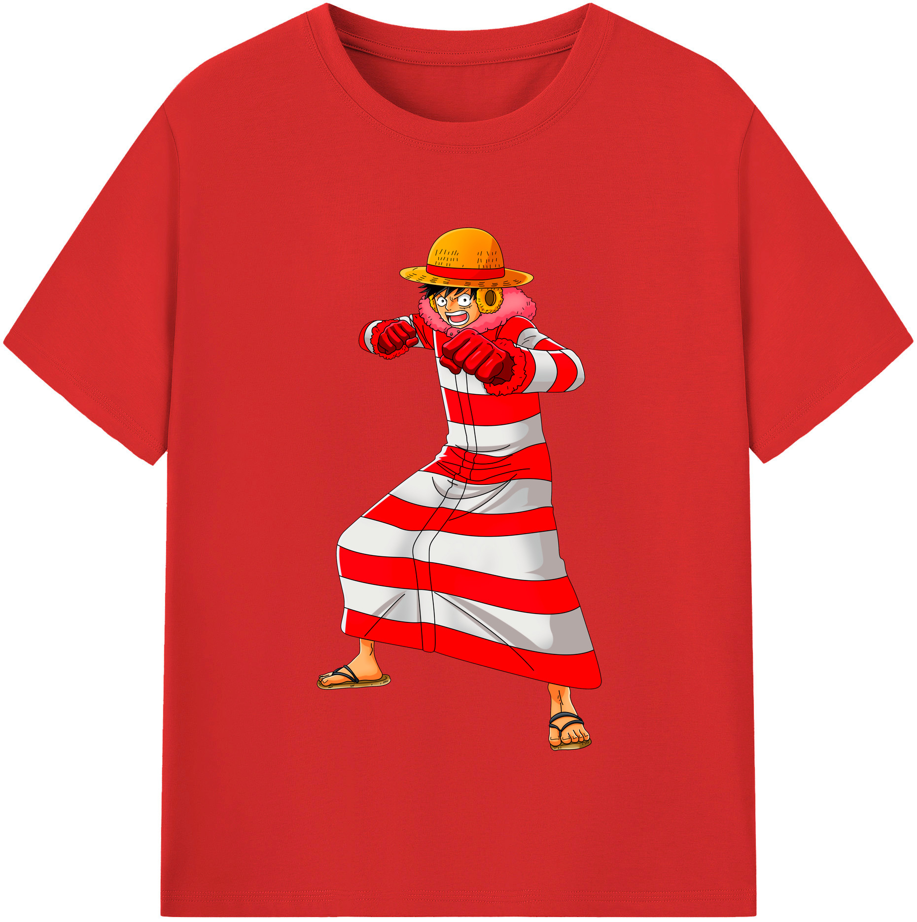ワンピース モンキー・D・ルフィ ONE PIECE Monkey D. Luffy レディースカジュアルプリントTシャツ（綿100％）