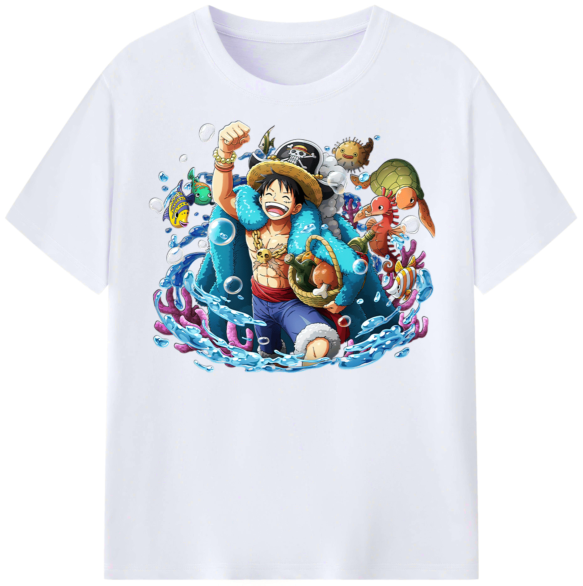ワンピース モンキー・D・ルフィ ONE PIECE Monkey D. Luffy レディースカジュアルプリントTシャツ（綿100％）