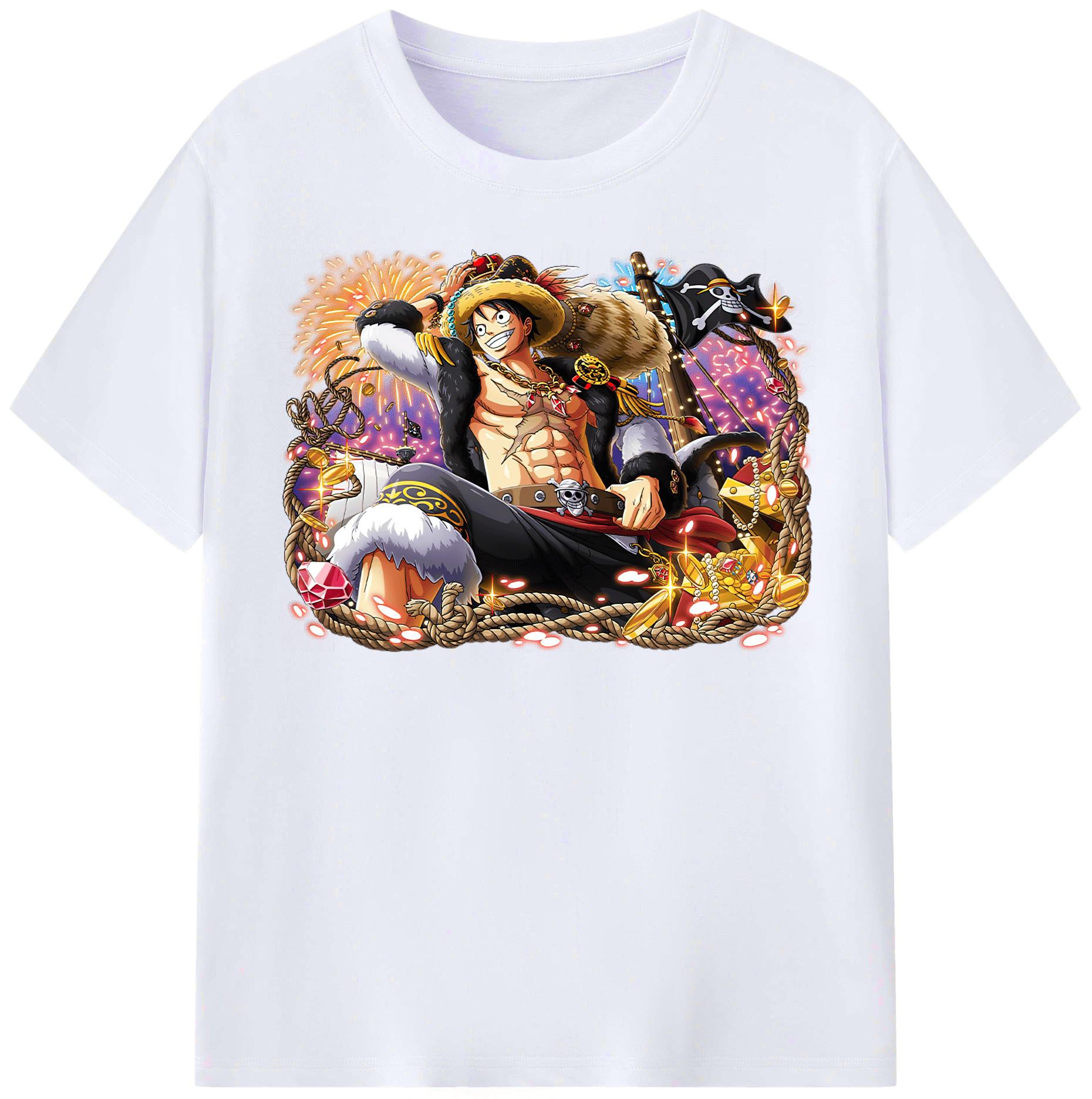 ワンピース モンキー・D・ルフィ ONE PIECE Monkey D. Luffy レディースカジュアルプリントTシャツ（綿100％）