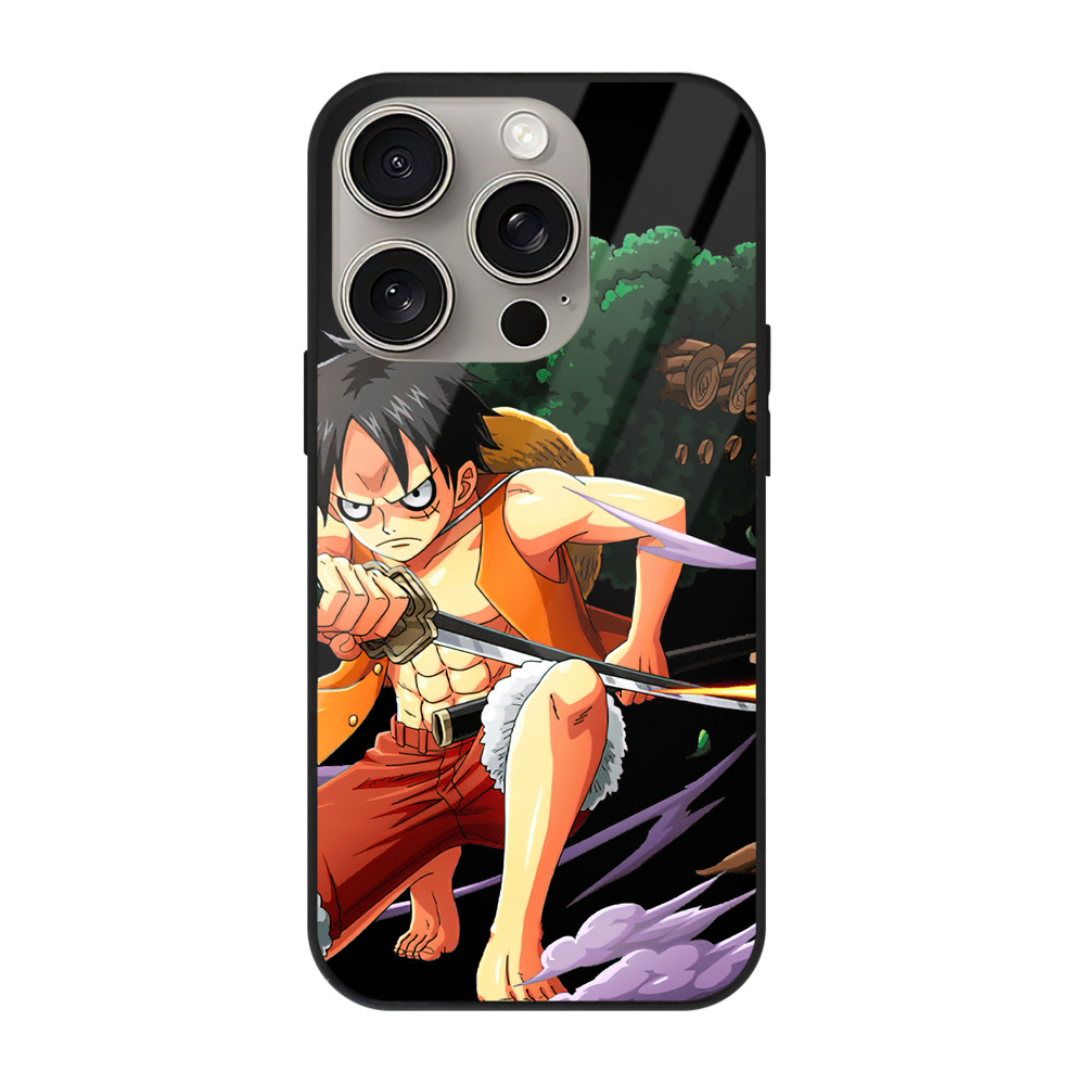 （画像用） ワンピース モンキー・D・ルフィ ONE PIECE Monkey D. Luffy 【iPhone15Pro対応】スマホケース 耐衝撃＆黄変防止 背面ガラス