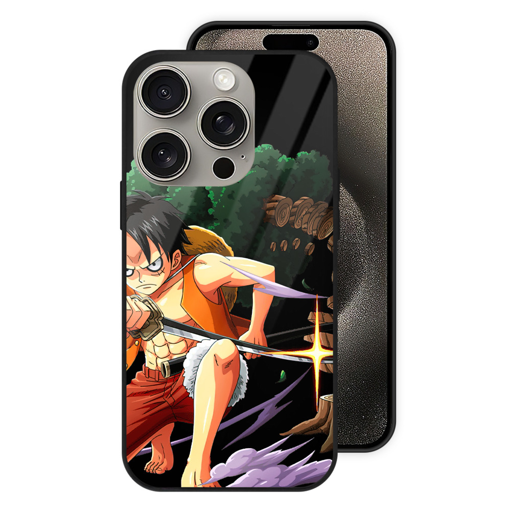 （画像用） ワンピース モンキー・D・ルフィ ONE PIECE Monkey D. Luffy 【iPhone15Pro対応】スマホケース 耐衝撃＆黄変防止 背面ガラス
