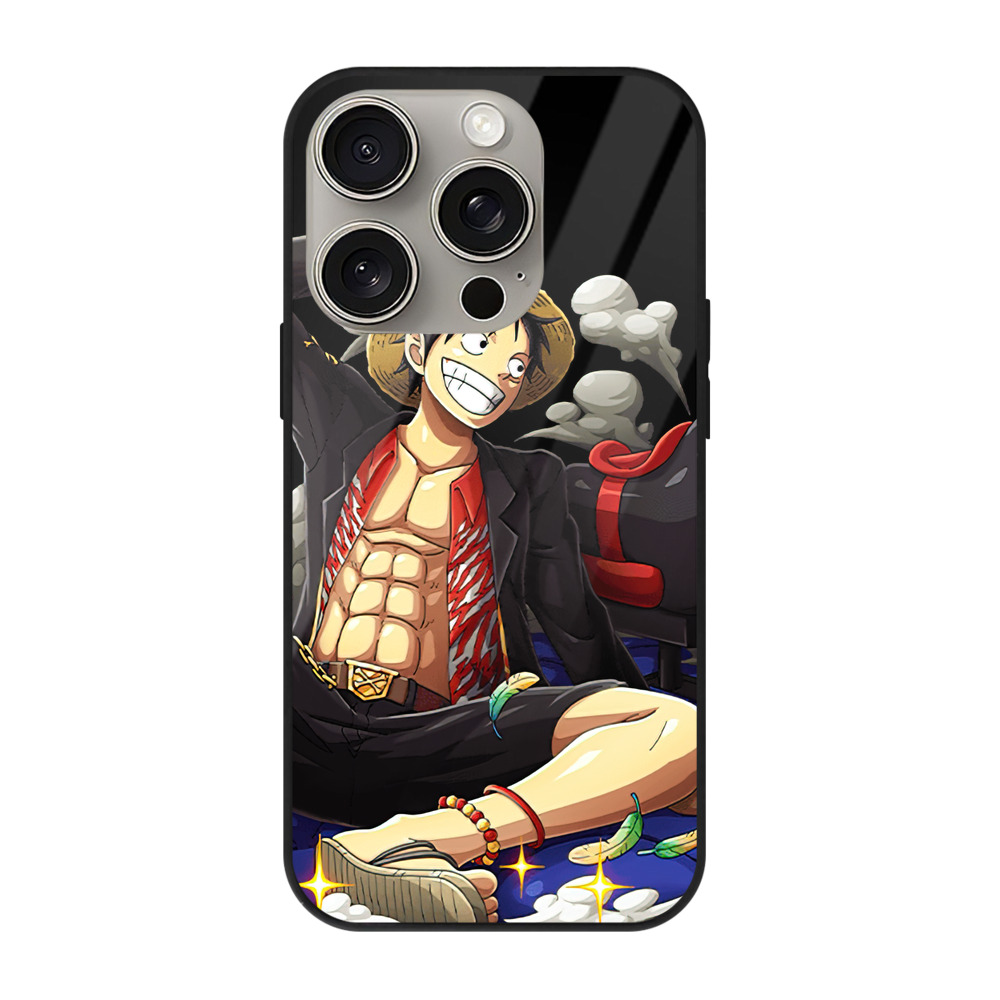 （画像用） ワンピース モンキー・D・ルフィ ONE PIECE Monkey D. Luffy 【iPhone15Pro対応】スマホケース 耐衝撃＆黄変防止 背面ガラス