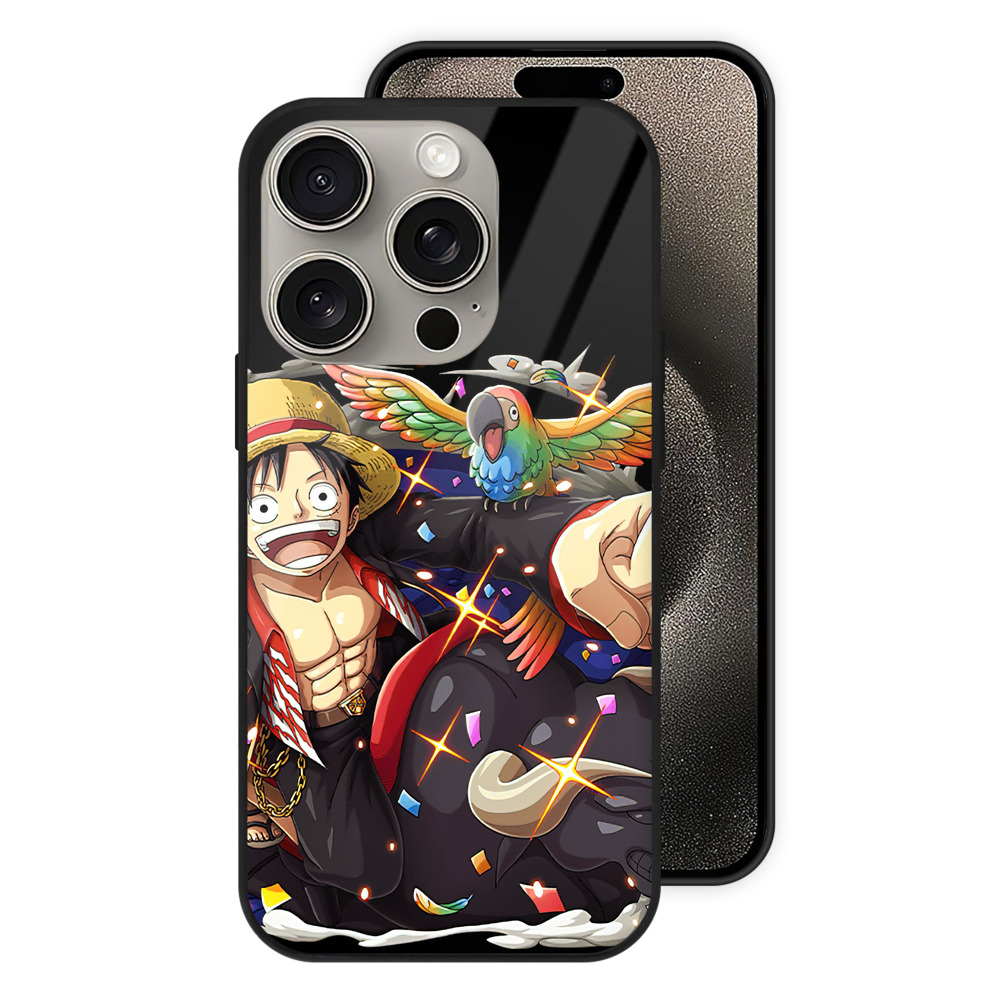 （画像用） ワンピース モンキー・D・ルフィ ONE PIECE Monkey D. Luffy 【iPhone15Pro対応】スマホケース 耐衝撃＆黄変防止 背面ガラス