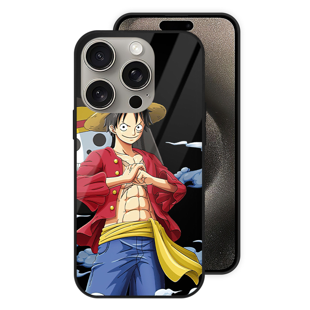 （画像用） ワンピース モンキー・D・ルフィ ONE PIECE Monkey D. Luffy 【iPhone15Pro対応】スマホケース 耐衝撃＆黄変防止 背面ガラス