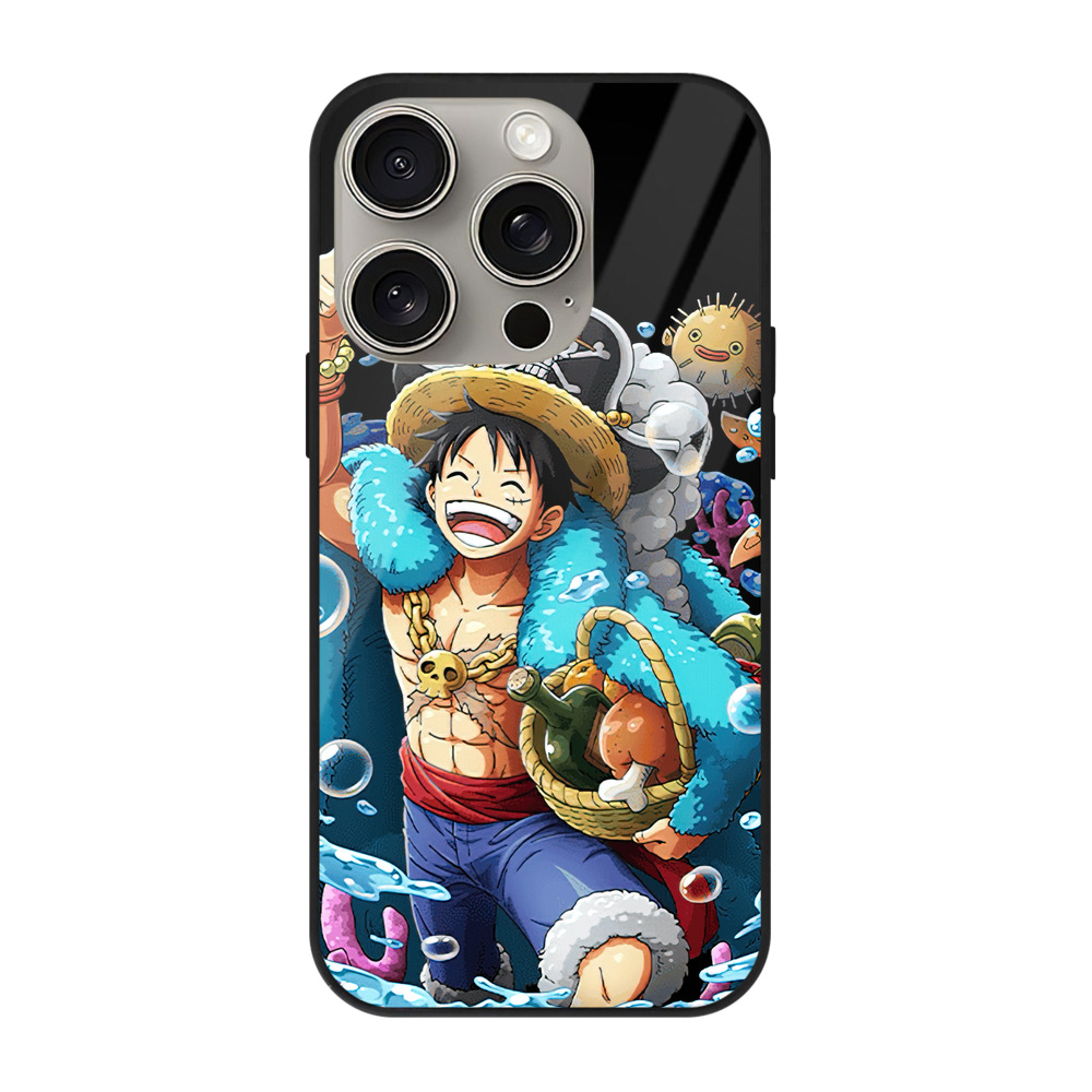 （画像用） ワンピース モンキー・D・ルフィ ONE PIECE Monkey D. Luffy 【iPhone15Pro対応】スマホケース 耐衝撃＆黄変防止 背面ガラス