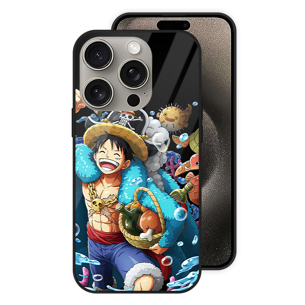 （画像用） ワンピース モンキー・D・ルフィ ONE PIECE Monkey D. Luffy 【iPhone15Pro対応】スマホケース 耐衝撃＆黄変防止 背面ガラス
