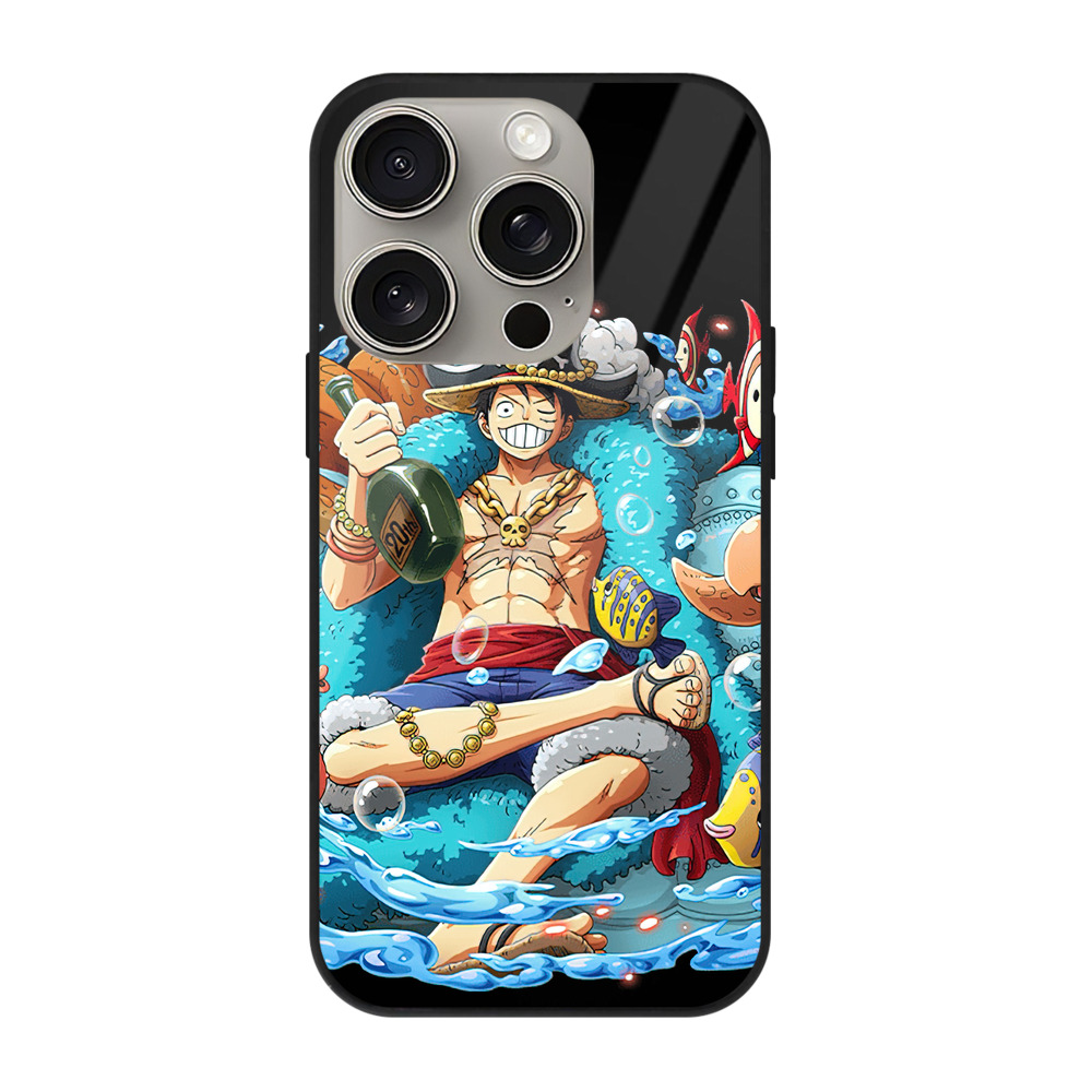 （画像用） ワンピース モンキー・D・ルフィ ONE PIECE Monkey D. Luffy 【iPhone15Pro対応】スマホケース 耐衝撃＆黄変防止 背面ガラス