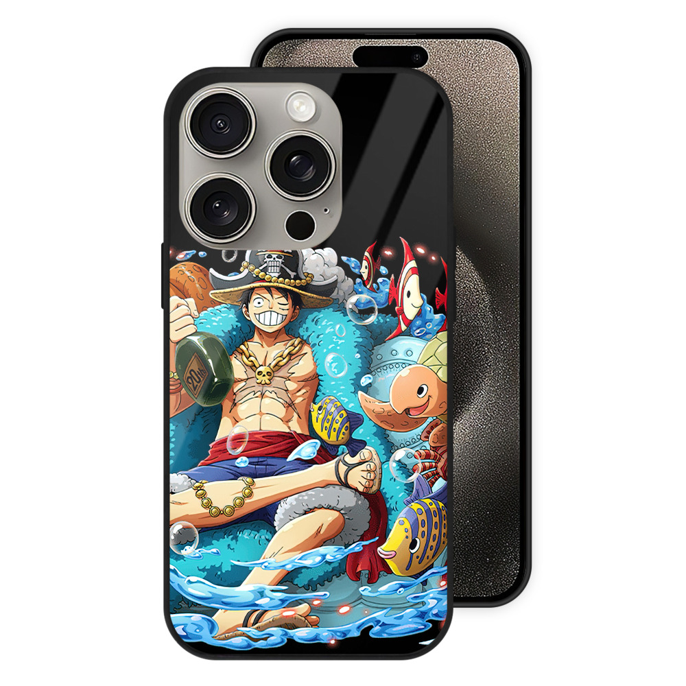（画像用） ワンピース モンキー・D・ルフィ ONE PIECE Monkey D. Luffy 【iPhone15Pro対応】スマホケース 耐衝撃＆黄変防止 背面ガラス
