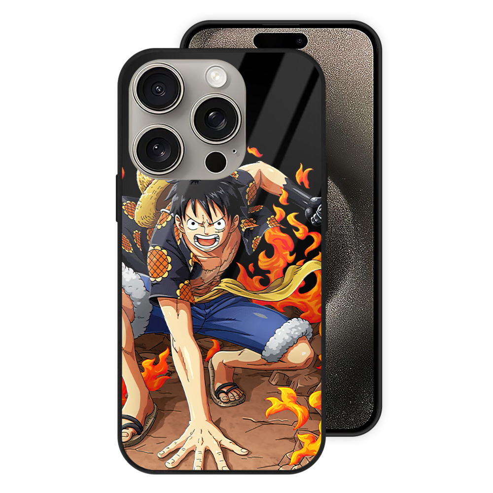 （画像用） ワンピース モンキー・D・ルフィ ONE PIECE Monkey D. Luffy 【iPhone15Pro対応】スマホケース 耐衝撃＆黄変防止 背面ガラス