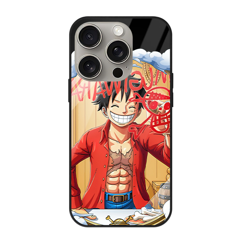 （画像用） ワンピース モンキー・D・ルフィ ONE PIECE Monkey D. Luffy 【iPhone15Pro対応】スマホケース 耐衝撃＆黄変防止 背面ガラス