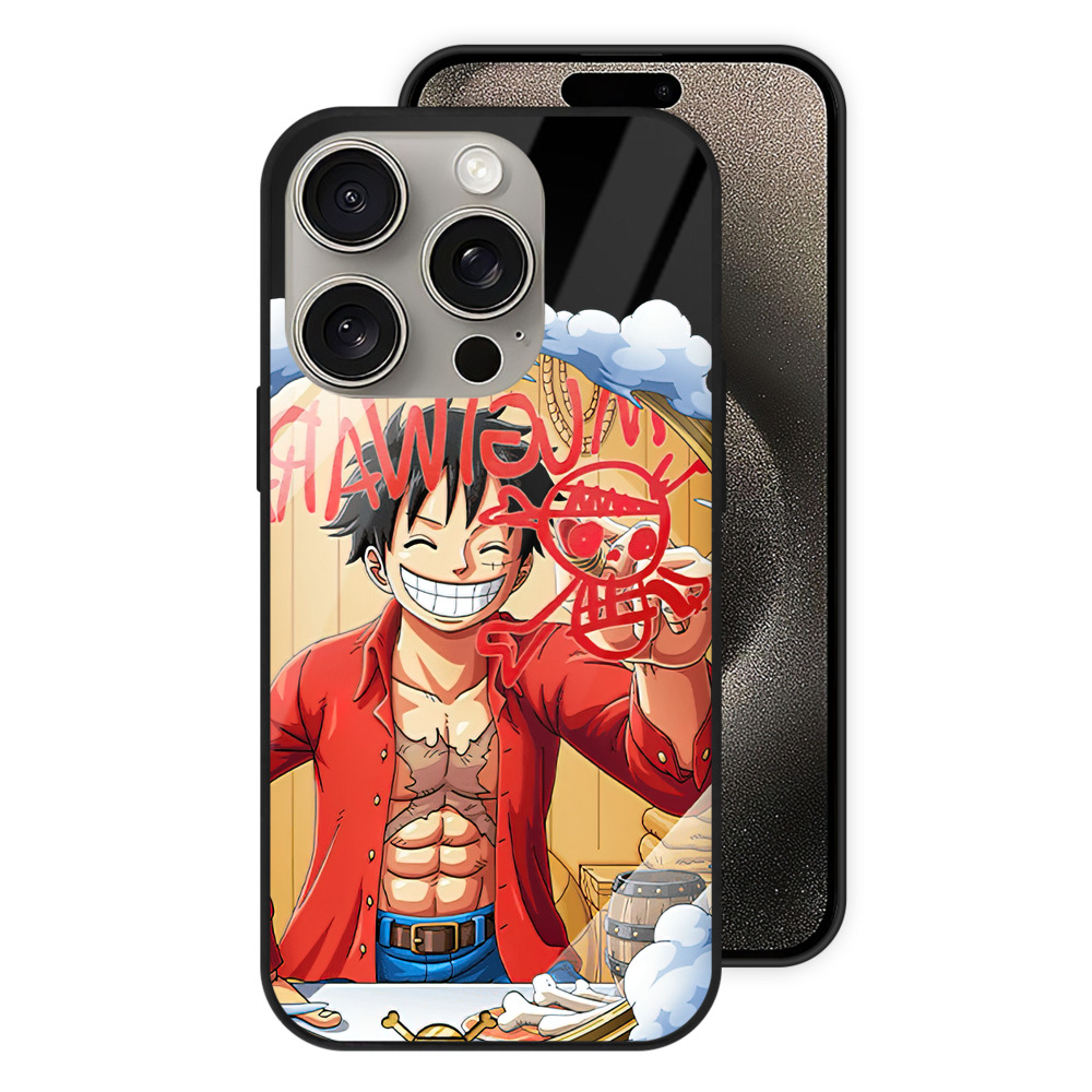 （画像用） ワンピース モンキー・D・ルフィ ONE PIECE Monkey D. Luffy 【iPhone15Pro対応】スマホケース 耐衝撃＆黄変防止 背面ガラス