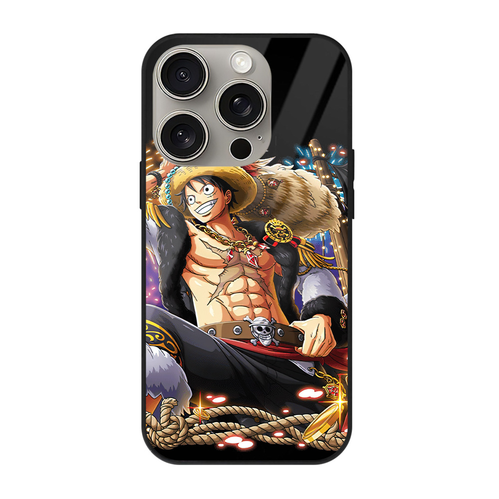 （画像用） ワンピース モンキー・D・ルフィ ONE PIECE Monkey D. Luffy 【iPhone15Pro対応】スマホケース 耐衝撃＆黄変防止 背面ガラス