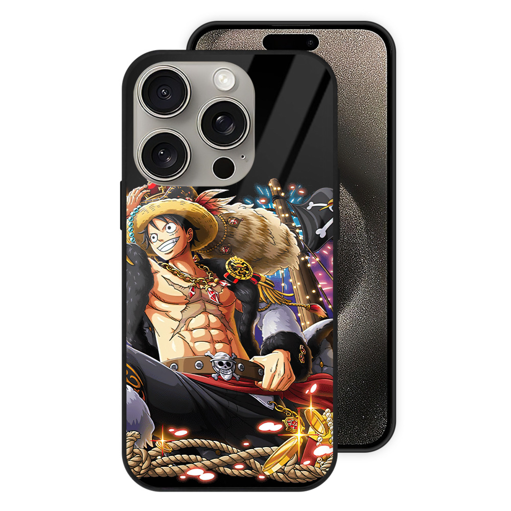 （画像用） ワンピース モンキー・D・ルフィ ONE PIECE Monkey D. Luffy 【iPhone15Pro対応】スマホケース 耐衝撃＆黄変防止 背面ガラス