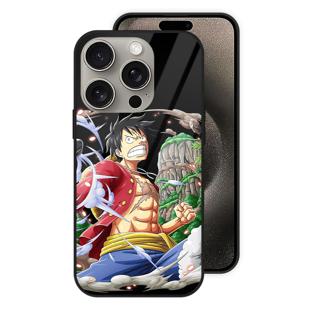 （画像用） ワンピース モンキー・D・ルフィ ONE PIECE Monkey D. Luffy 【iPhone15Pro対応】スマホケース 耐衝撃＆黄変防止 背面ガラス