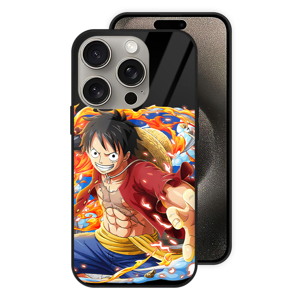 （画像用） ワンピース モンキー・D・ルフィ ONE PIECE Monkey D. Luffy 【iPhone15Pro対応】スマホケース 耐衝撃＆黄変防止 背面ガラス