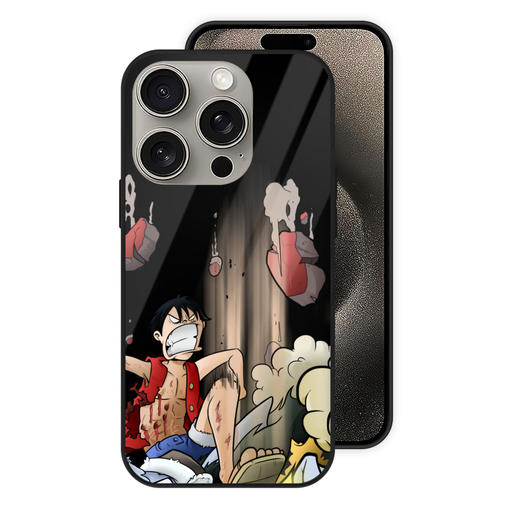 （画像用） ワンピース モンキー・D・ルフィ ONE PIECE Monkey D. Luffy 【iPhone15Pro対応】スマホケース 耐衝撃＆黄変防止 背面ガラス