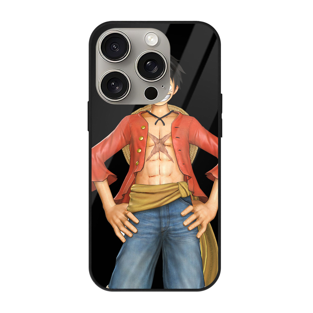 （画像用） ワンピース モンキー・D・ルフィ ONE PIECE Monkey D. Luffy 【iPhone15Pro対応】スマホケース 耐衝撃＆黄変防止 背面ガラス