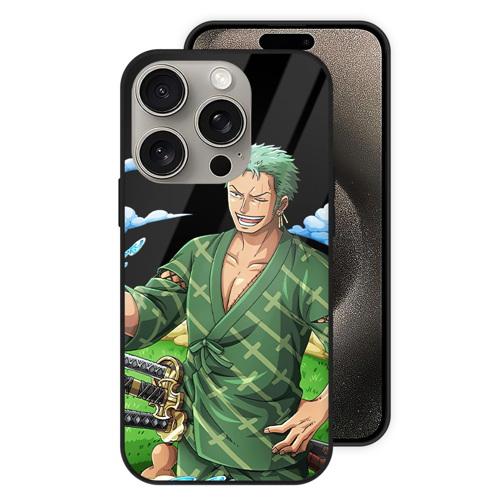 （画像用） ワンピース ロロノア・ゾロ ONE PIECE Roronoa Zoro 【iPhone15Pro対応】スマホケース 耐衝撃＆黄変防止 背面ガラス
