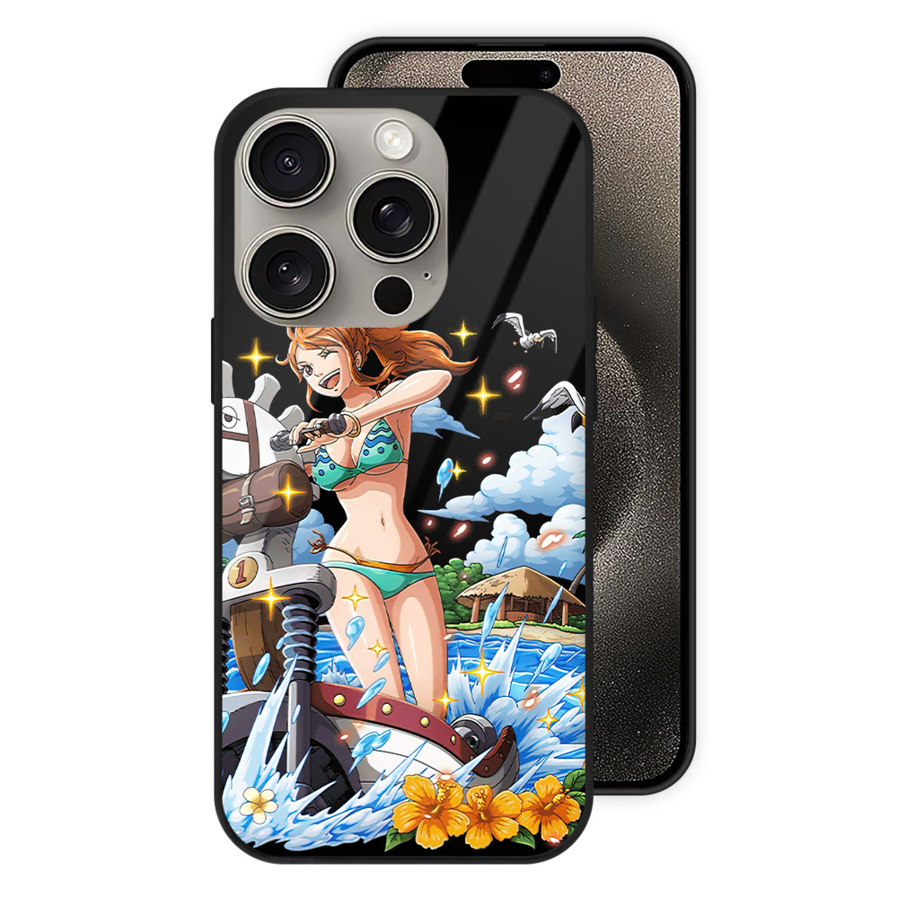（画像用） ワンピース ナミ ONE PIECE Nami 【iPhone15Pro対応】スマホケース 耐衝撃＆黄変防止 背面ガラス