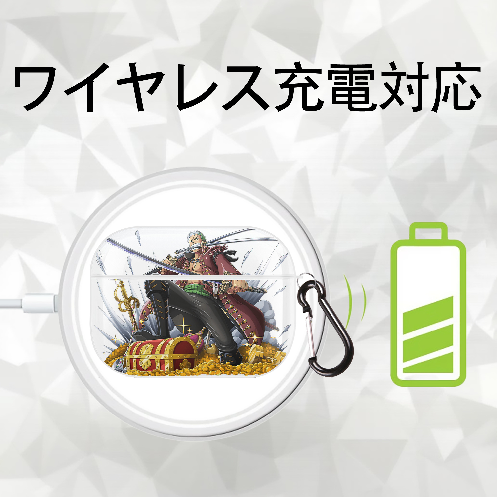 ワンピース ロロノア・ゾロ ONE PIECE Roronoa Zoro 【AirPods Pro用】ハードシェル保護ケース 耐衝撃・防指紋・カラビナ付き商品仕様