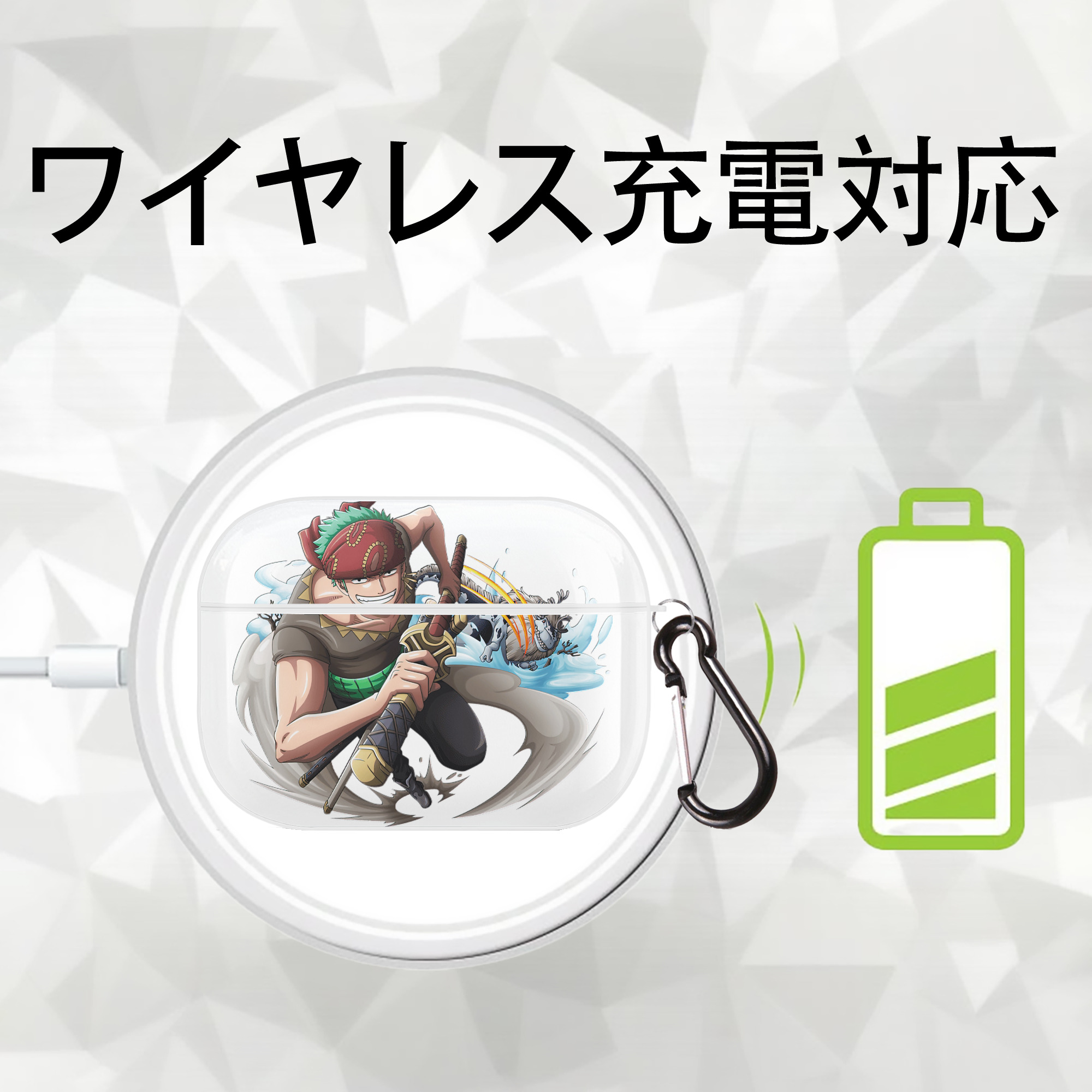 ワンピース ロロノア・ゾロ ONE PIECE Roronoa Zoro 【AirPods Pro用】ハードシェル保護ケース 耐衝撃・防指紋・カラビナ付き商品仕様