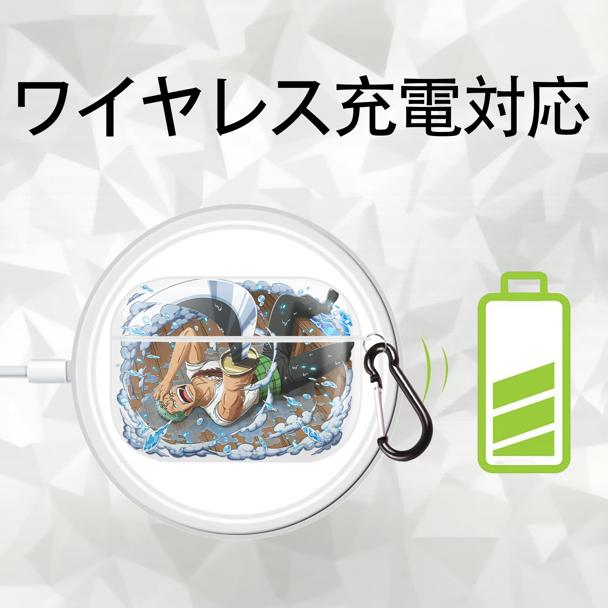 ワンピース ロロノア・ゾロ ONE PIECE Roronoa Zoro 【AirPods Pro用】ハードシェル保護ケース 耐衝撃・防指紋・カラビナ付き商品仕様