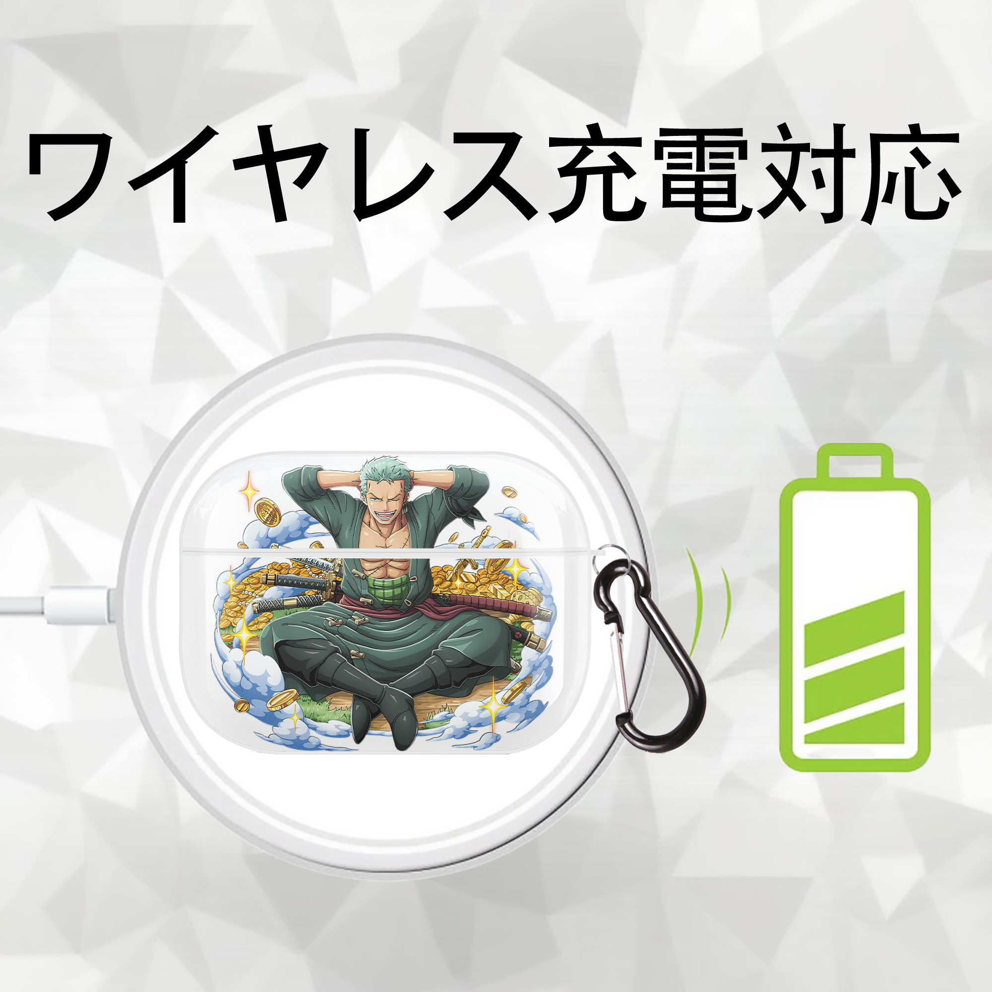 ワンピース ロロノア・ゾロ ONE PIECE Roronoa Zoro 【AirPods Pro用】ハードシェル保護ケース 耐衝撃・防指紋・カラビナ付き商品仕様