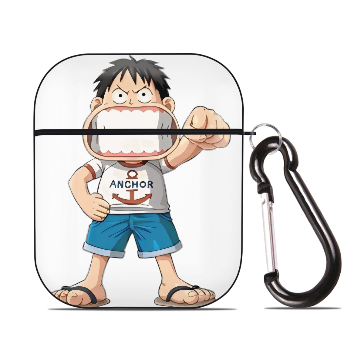 ワンピース モンキー・D・ルフィ ONE PIECE Monkey D. Luffy AirPods 第2世代保護ケース ハードシェル ブラック 耐衝撃・防指紋・カラビナ付き