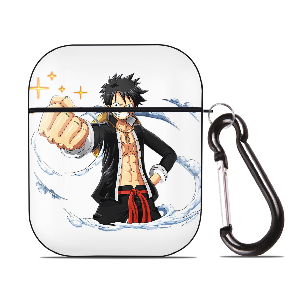（画像用） ワンピース モンキー・D・ルフィ ONE PIECE Monkey D. Luffy AirPods 第2世代保護ケース ハードシェル ブラック 耐衝撃・防指紋・カラビナ付き