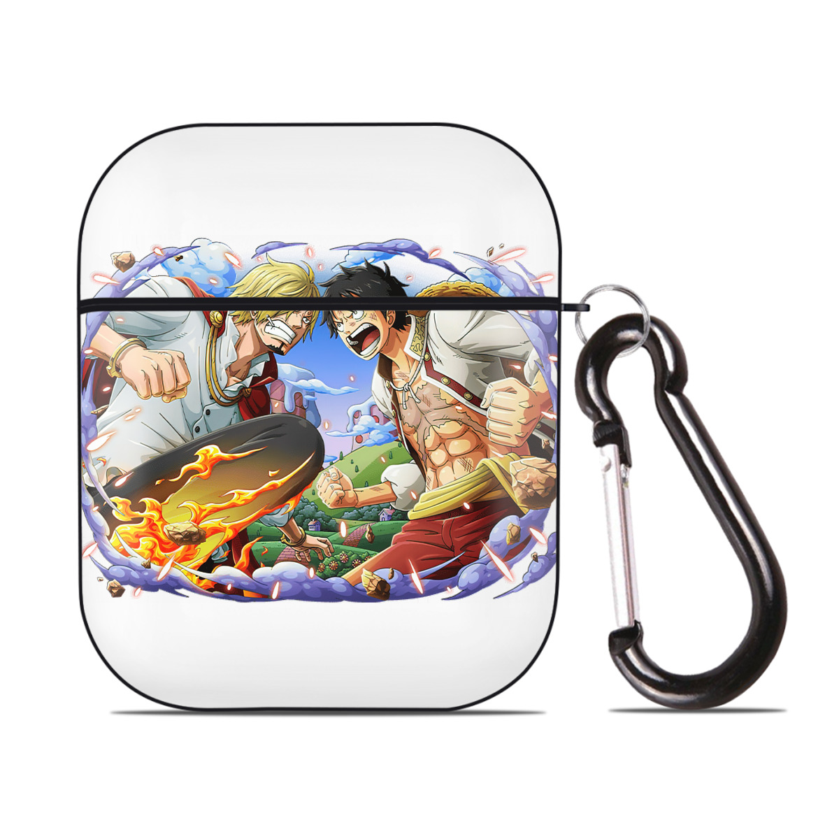 （画像用） ワンピース モンキー・D・ルフィ ONE PIECE Monkey D. Luffy AirPods 第2世代保護ケース ハードシェル ブラック 耐衝撃・防指紋・カラビナ付き
