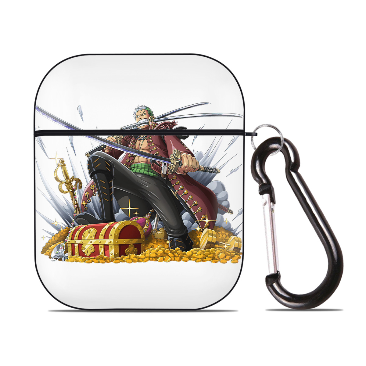 ワンピース ロロノア・ゾロ ONE PIECE Roronoa Zoro AirPods 第2世代保護ケース ハードシェル ブラック 耐衝撃・防指紋・カラビナ付き