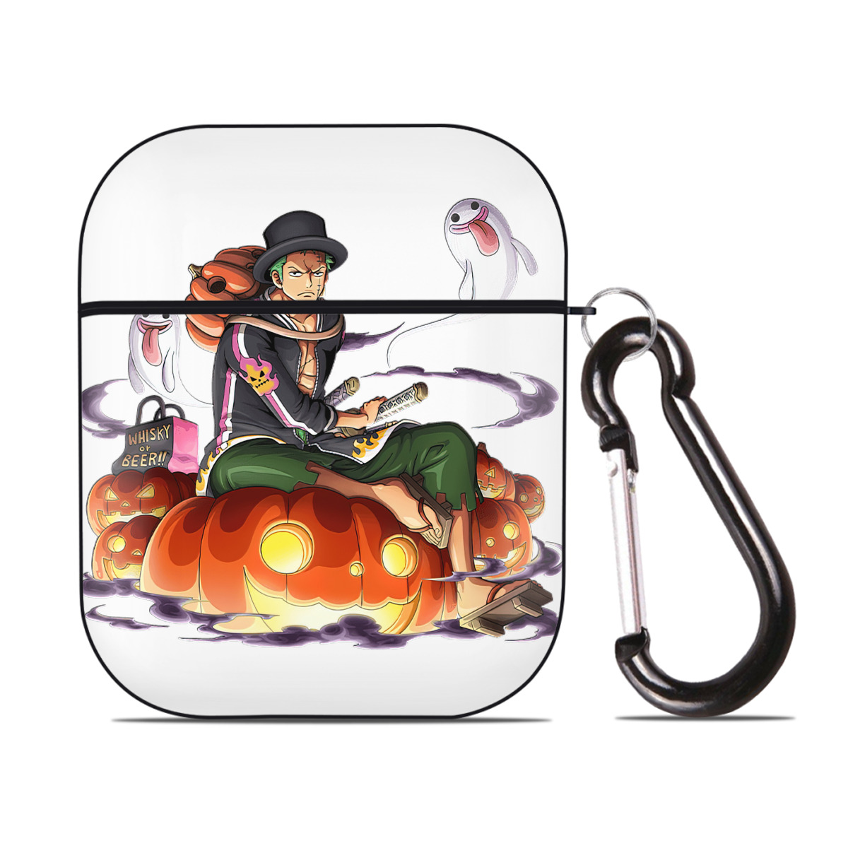 ワンピース ロロノア・ゾロ ONE PIECE Roronoa Zoro AirPods 第2世代保護ケース ハードシェル ブラック 耐衝撃・防指紋・カラビナ付き