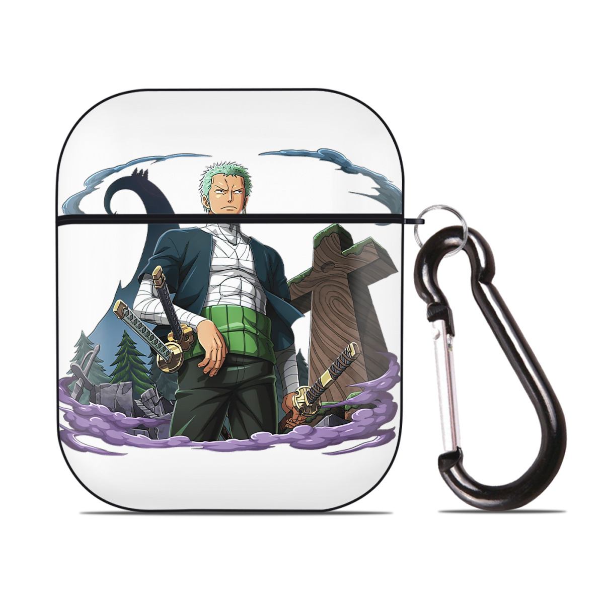 ワンピース ロロノア・ゾロ ONE PIECE Roronoa Zoro AirPods 第2世代保護ケース ハードシェル ブラック 耐衝撃・防指紋・カラビナ付き