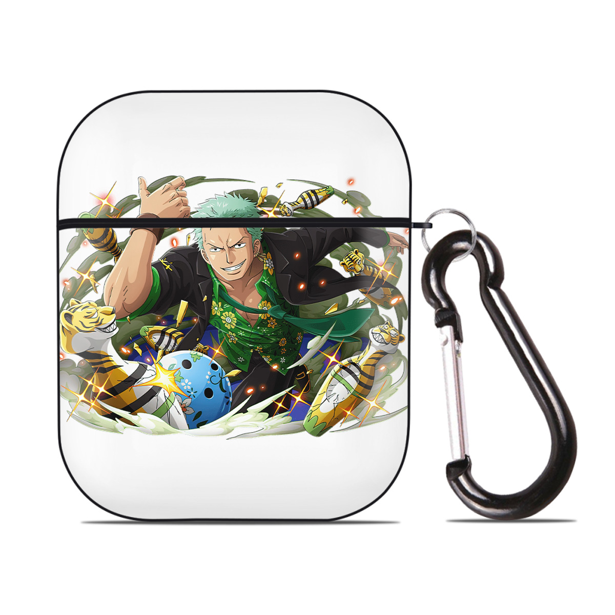 （画像用） ワンピース ロロノア・ゾロ ONE PIECE Roronoa Zoro AirPods 第2世代保護ケース ハードシェル ブラック 耐衝撃・防指紋・カラビナ付き