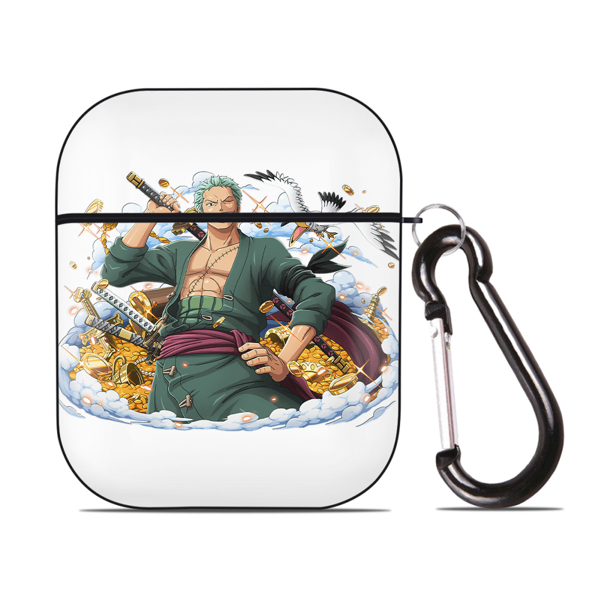 ワンピース ロロノア・ゾロ ONE PIECE Roronoa Zoro AirPods 第2世代保護ケース ハードシェル ブラック 耐衝撃・防指紋・カラビナ付き