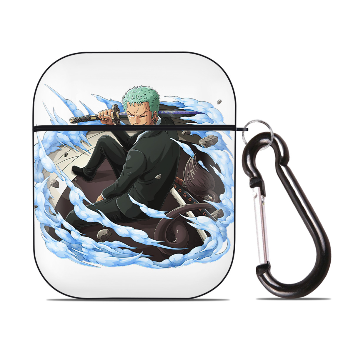 ワンピース ロロノア・ゾロ ONE PIECE Roronoa Zoro AirPods 第2世代保護ケース ハードシェル ブラック 耐衝撃・防指紋・カラビナ付き