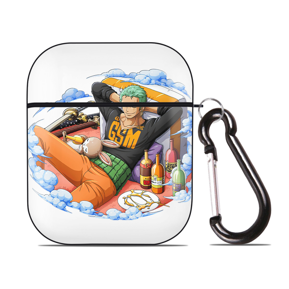 ワンピース ロロノア・ゾロ ONE PIECE Roronoa Zoro AirPods 第2世代保護ケース ハードシェル ブラック 耐衝撃・防指紋・カラビナ付き