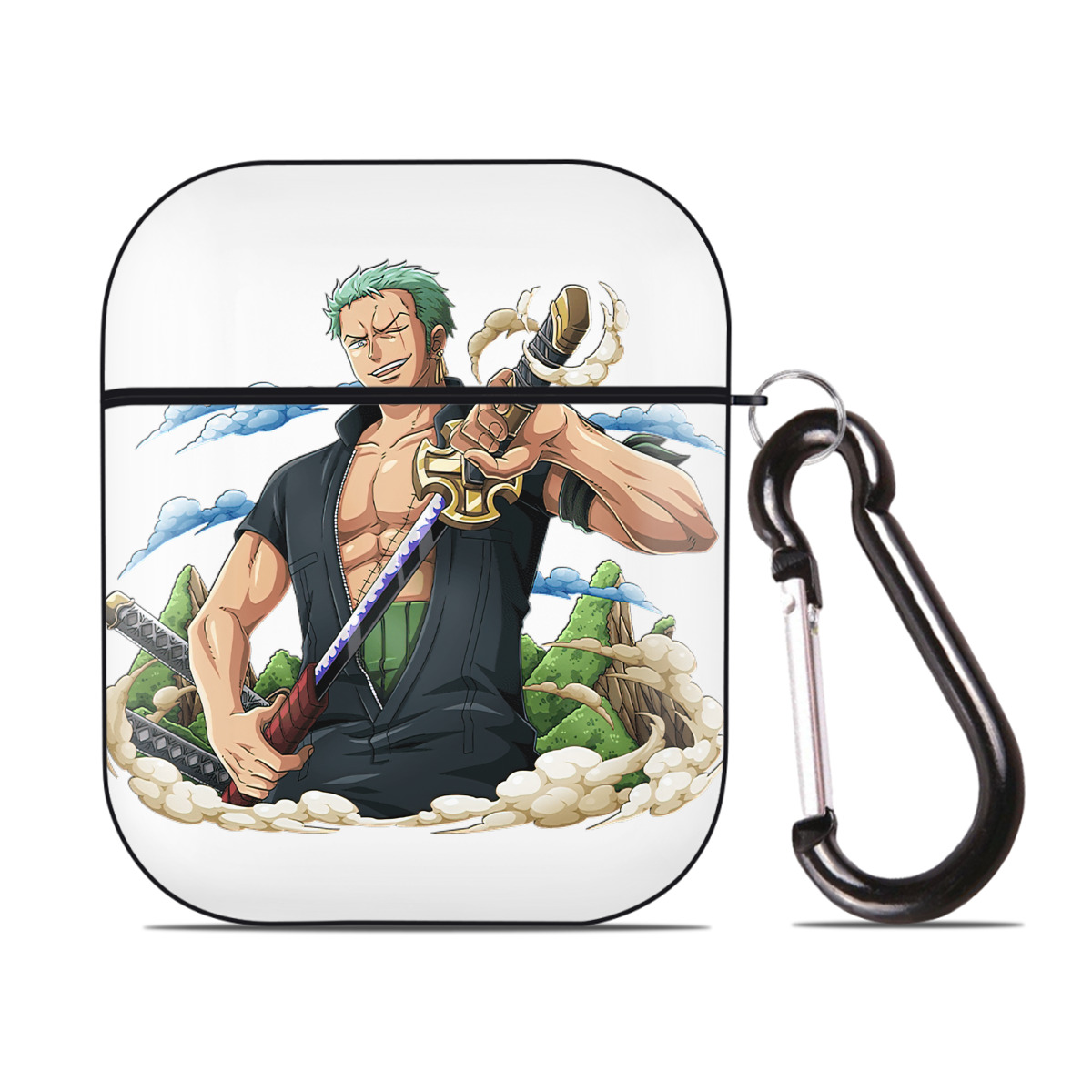 ワンピース ロロノア・ゾロ ONE PIECE Roronoa Zoro AirPods 第2世代保護ケース ハードシェル ブラック 耐衝撃・防指紋・カラビナ付き