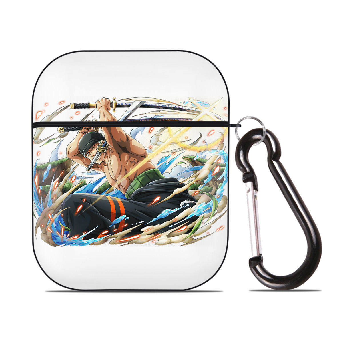 ワンピース ロロノア・ゾロ ONE PIECE Roronoa Zoro AirPods 第2世代保護ケース ハードシェル ブラック 耐衝撃・防指紋・カラビナ付き